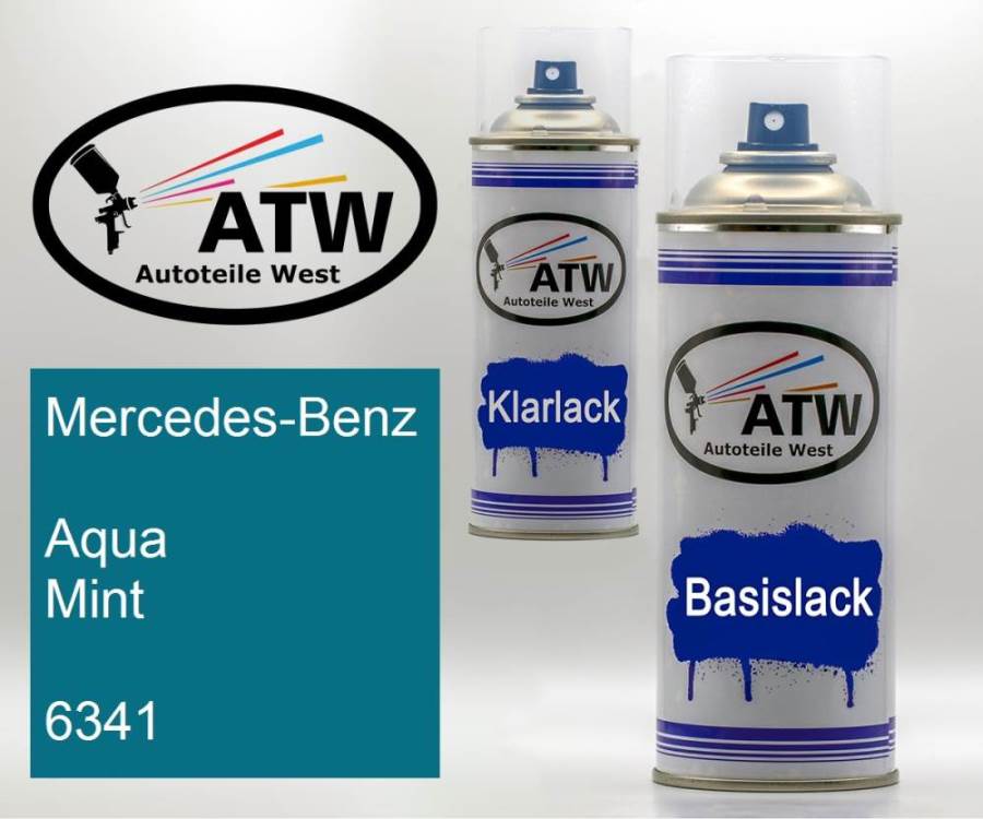 Mercedes-Benz, Aqua Mint, 6341: 400ml Sprühdose + 400ml Klarlack - Set, von ATW Autoteile West.